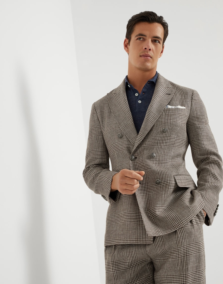 Prince of Wales deconstructed blazer Brown Man - Brunello Cucinelli