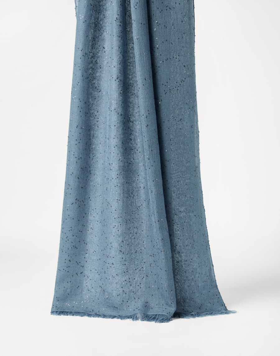 Cashmere and silk Diamond yarn scarf Avio Blue Woman - Brunello Cucinelli