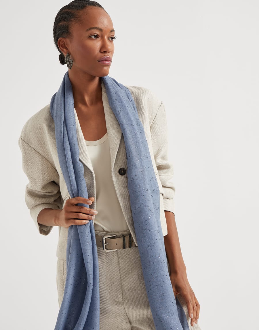 Cashmere and silk Diamond yarn scarf Avio Blue Woman - Brunello Cucinelli