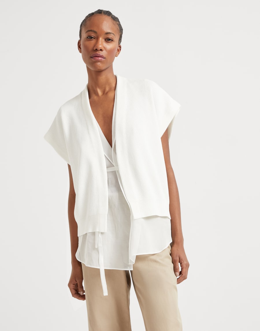 Layered Cardigan with monili Panama Woman - Brunello Cucinelli