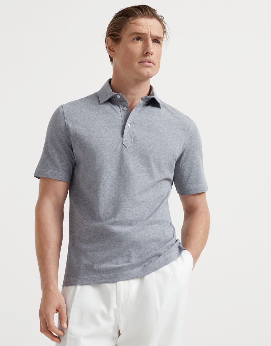 Polo with shirt collar Medium Grey Man - Brunello Cucinelli