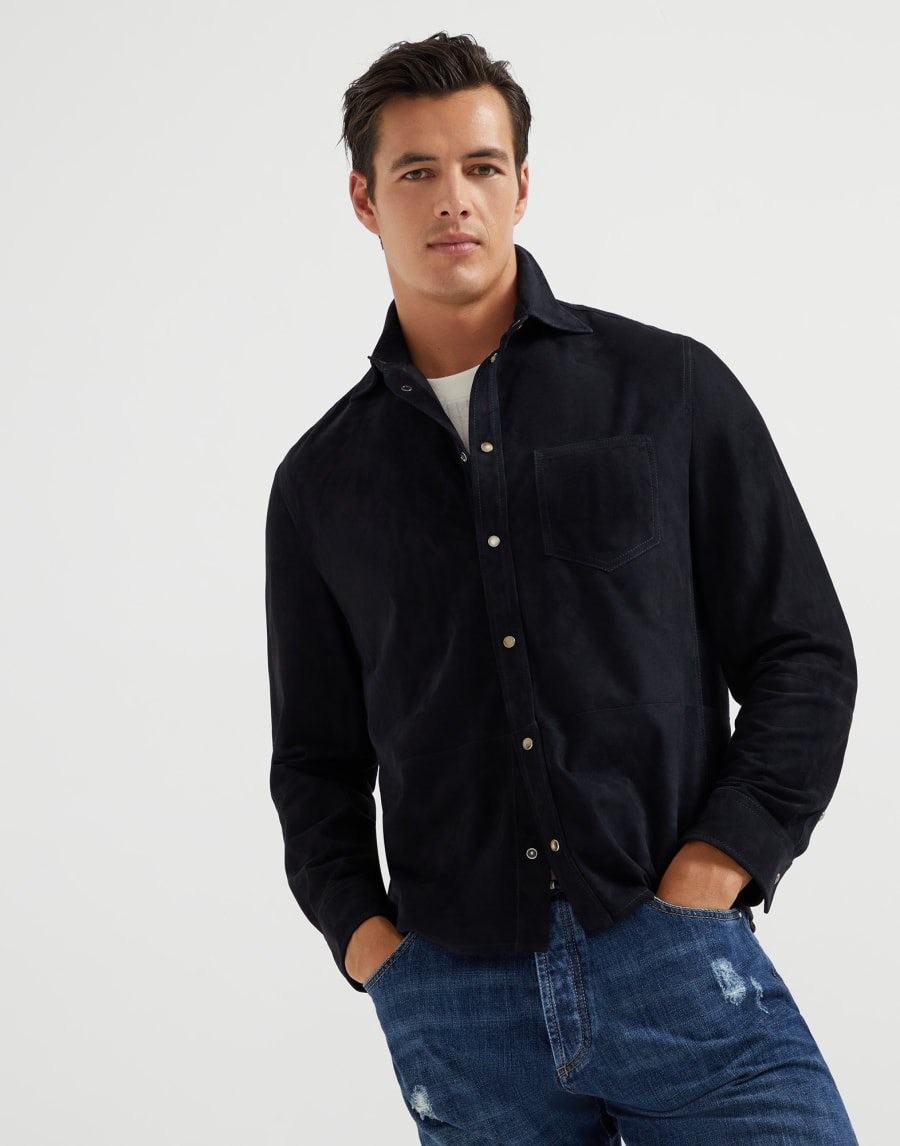 Верхняя рубашка из двойной замши Темно-Синий Мужчина - Brunello Cucinelli