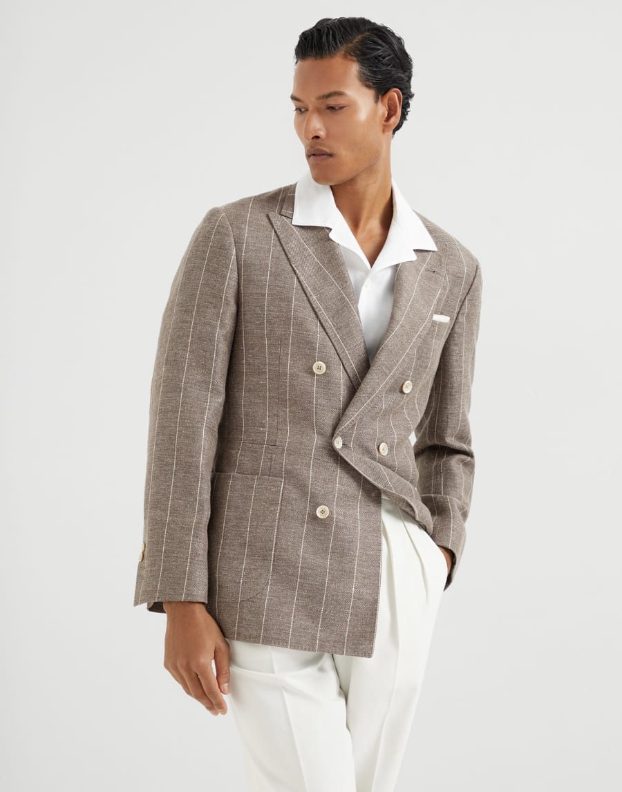 斜棱纹面料解构夹克 深青棕色 男款 - Brunello Cucinelli
