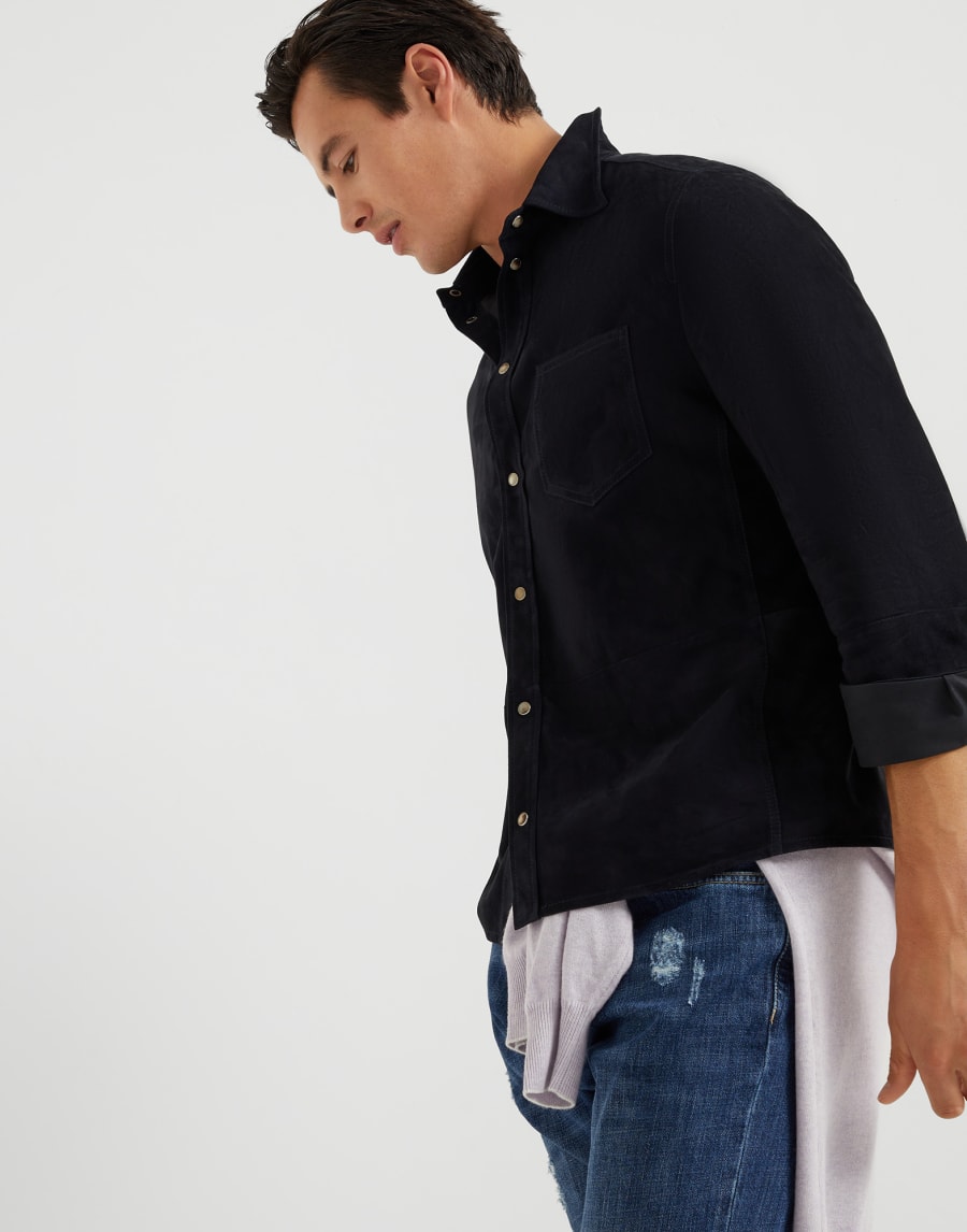 Верхняя рубашка из двойной замши Темно-Синий Мужчина - Brunello Cucinelli