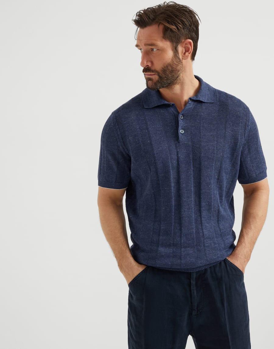 Rib knit polo Azure Man - Brunello Cucinelli