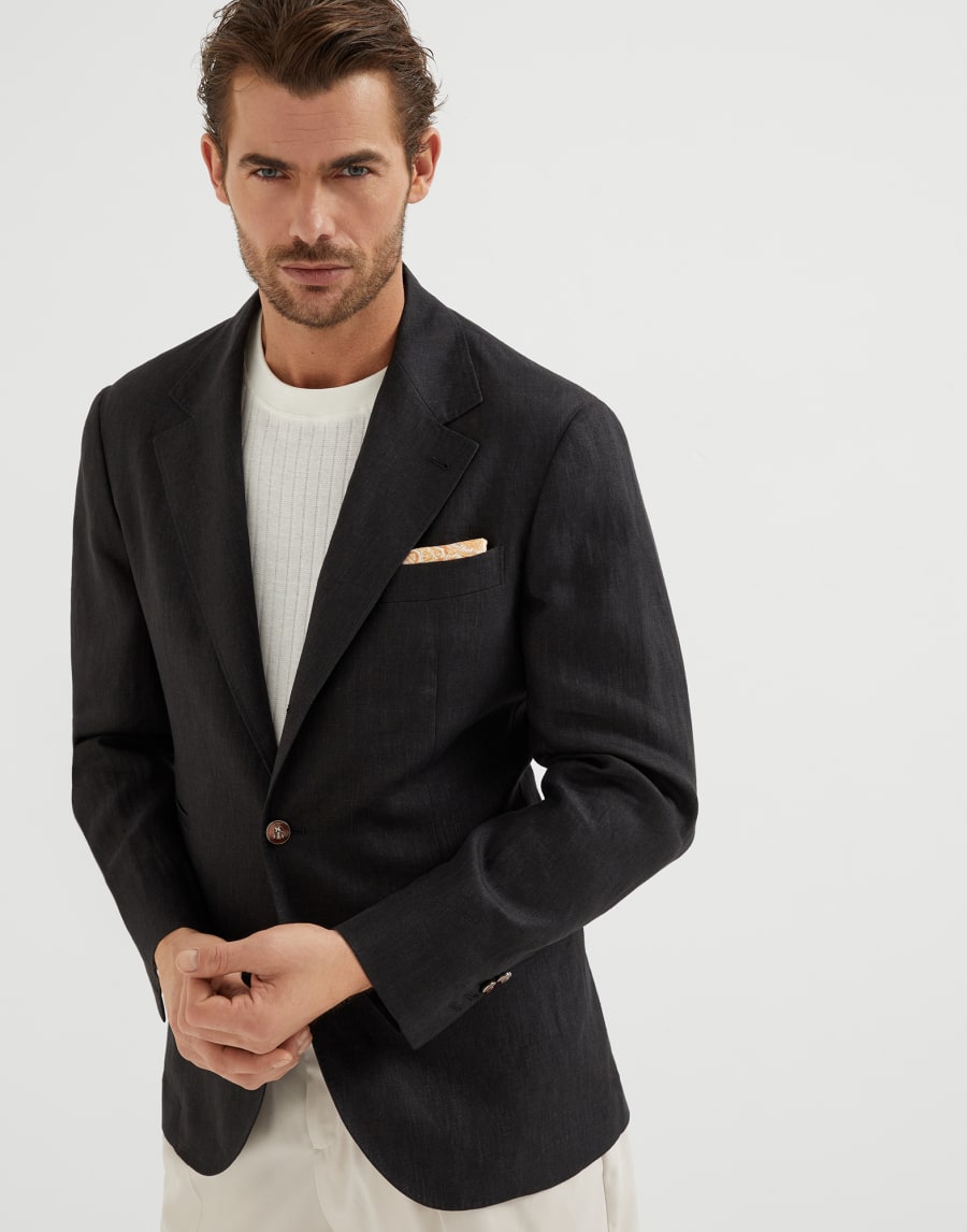 Linen unconstructed blazer Black Man - Brunello Cucinelli