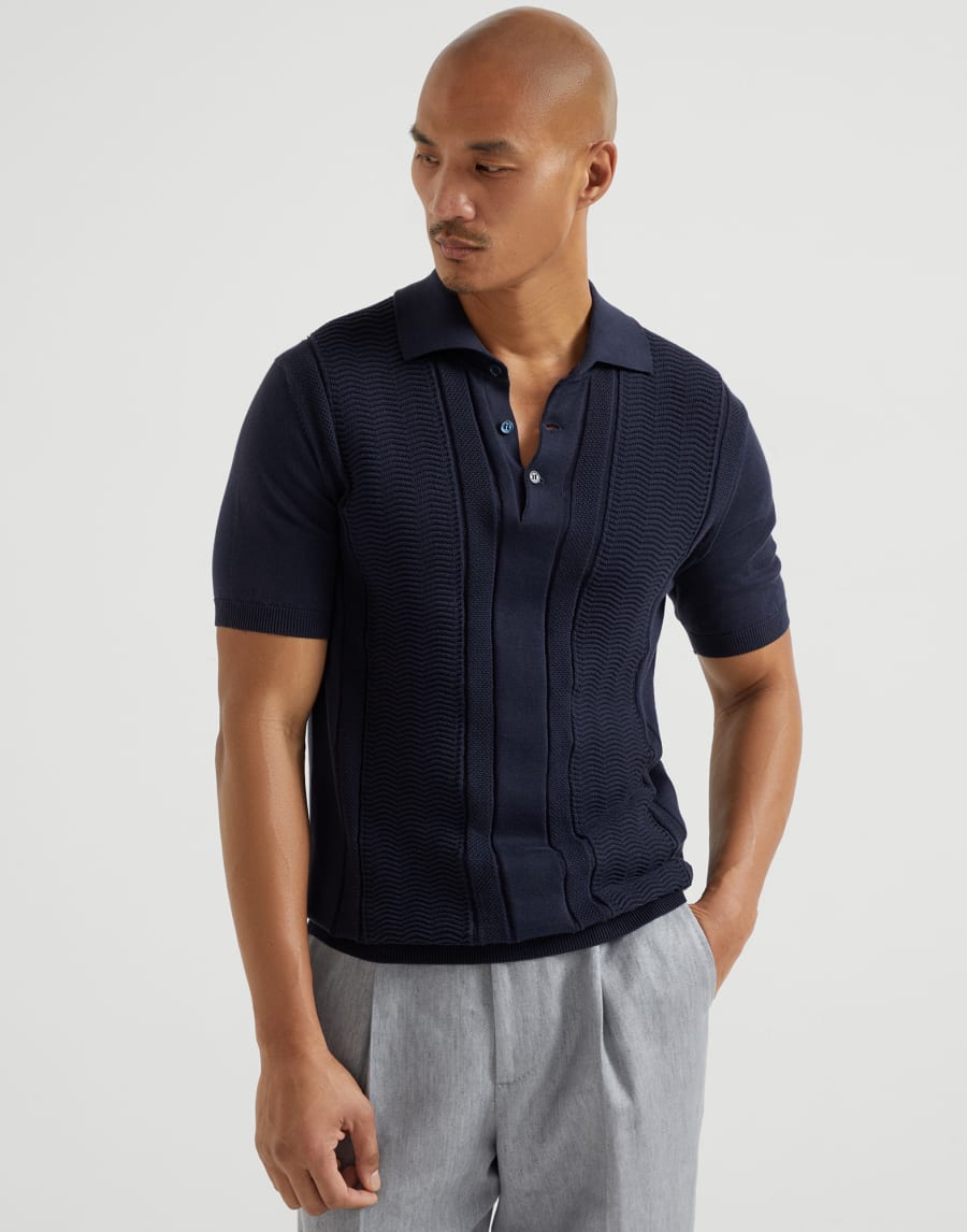 针织马球衫 夜黑 男款 - Brunello Cucinelli