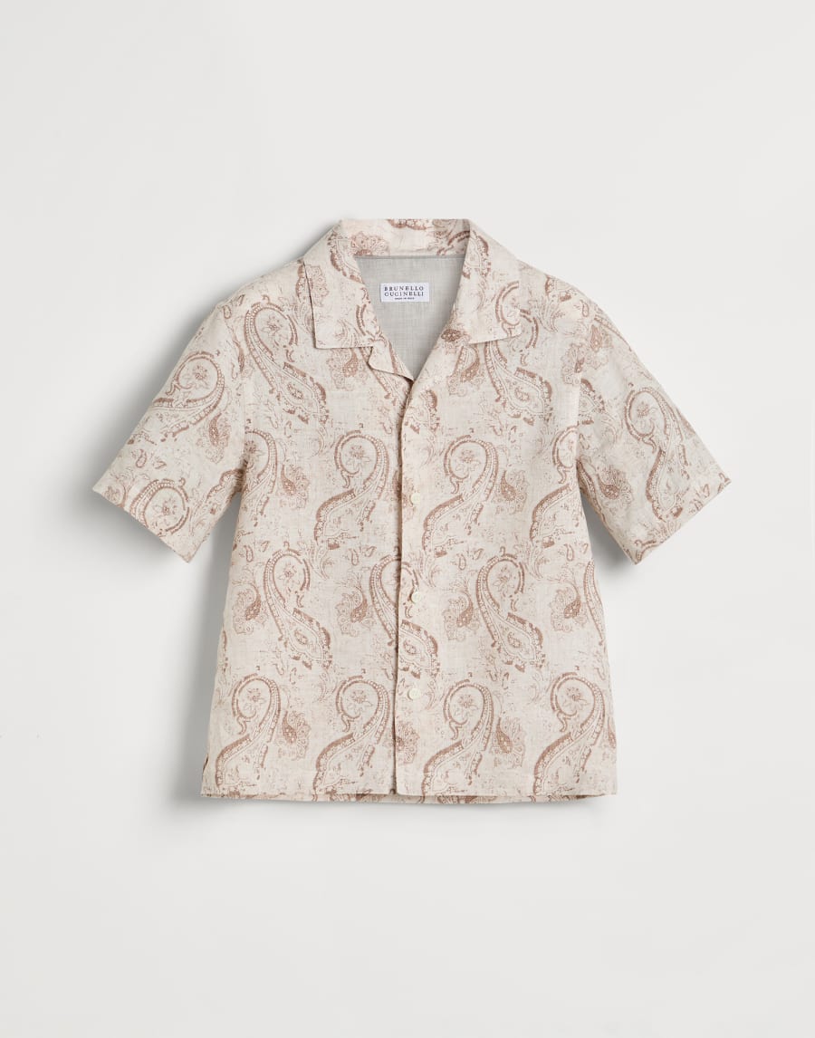 Linen Paisley shirt Brown Boys - Brunello Cucinelli