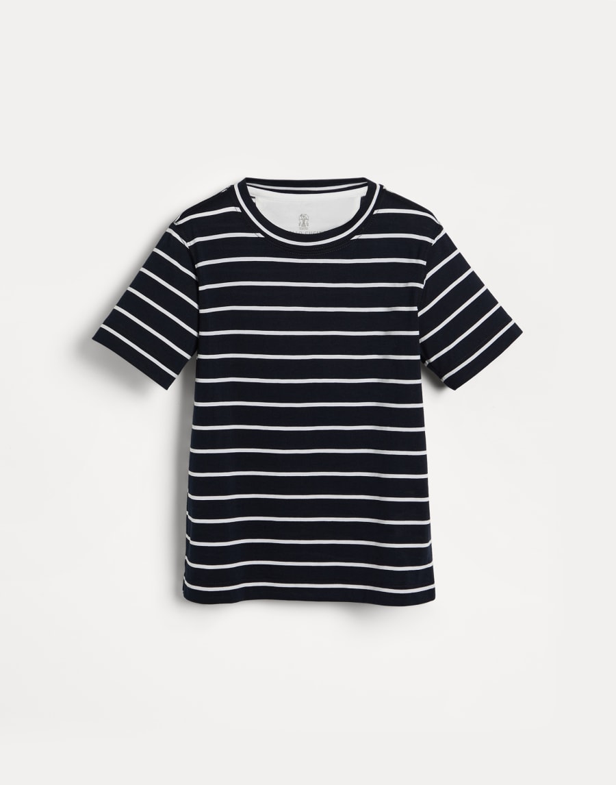 ジャージー ストライプ Tシャツ ネイビーブルー ボーイズ - Brunello Cucinelli
