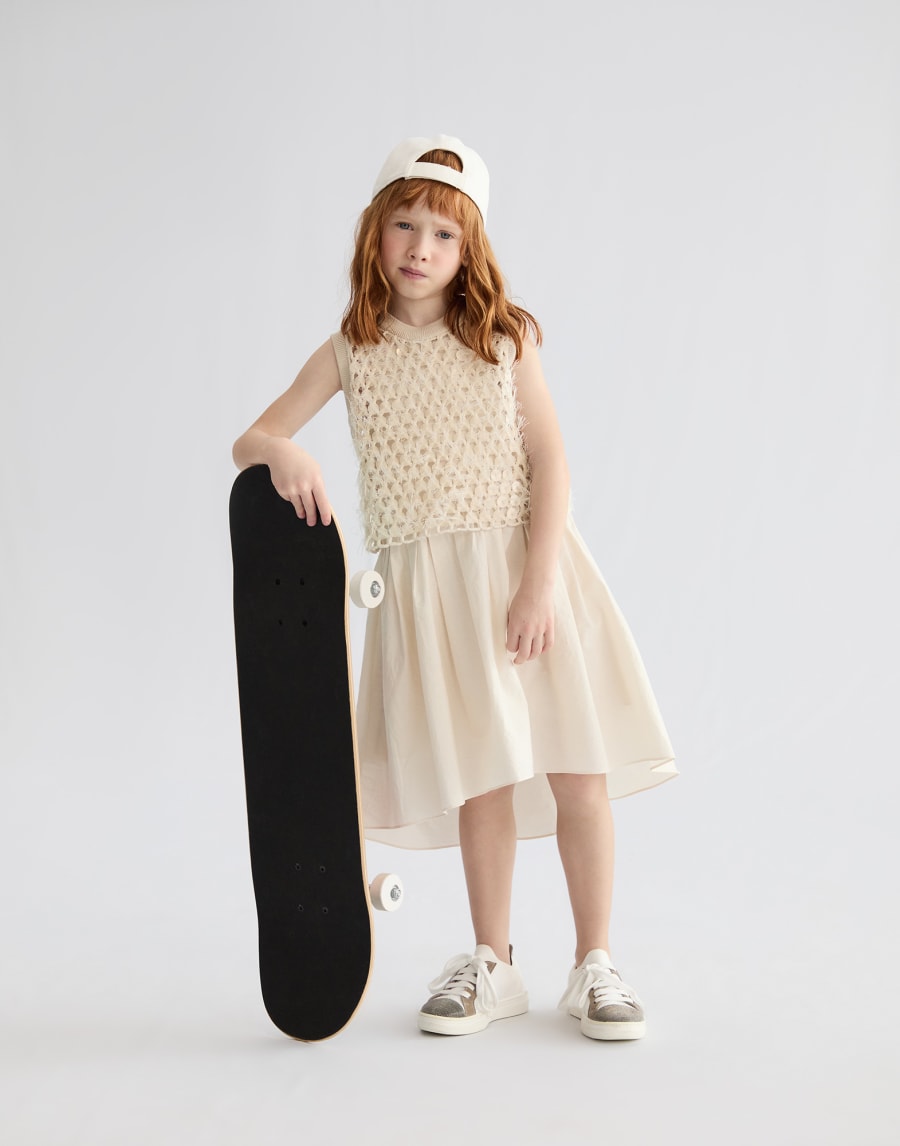 璀璨刺绣连衣裙 自然色 女童 - Brunello Cucinelli