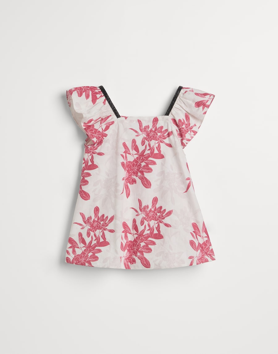 Poplin Flower Print top Red Girls - Brunello Cucinelli