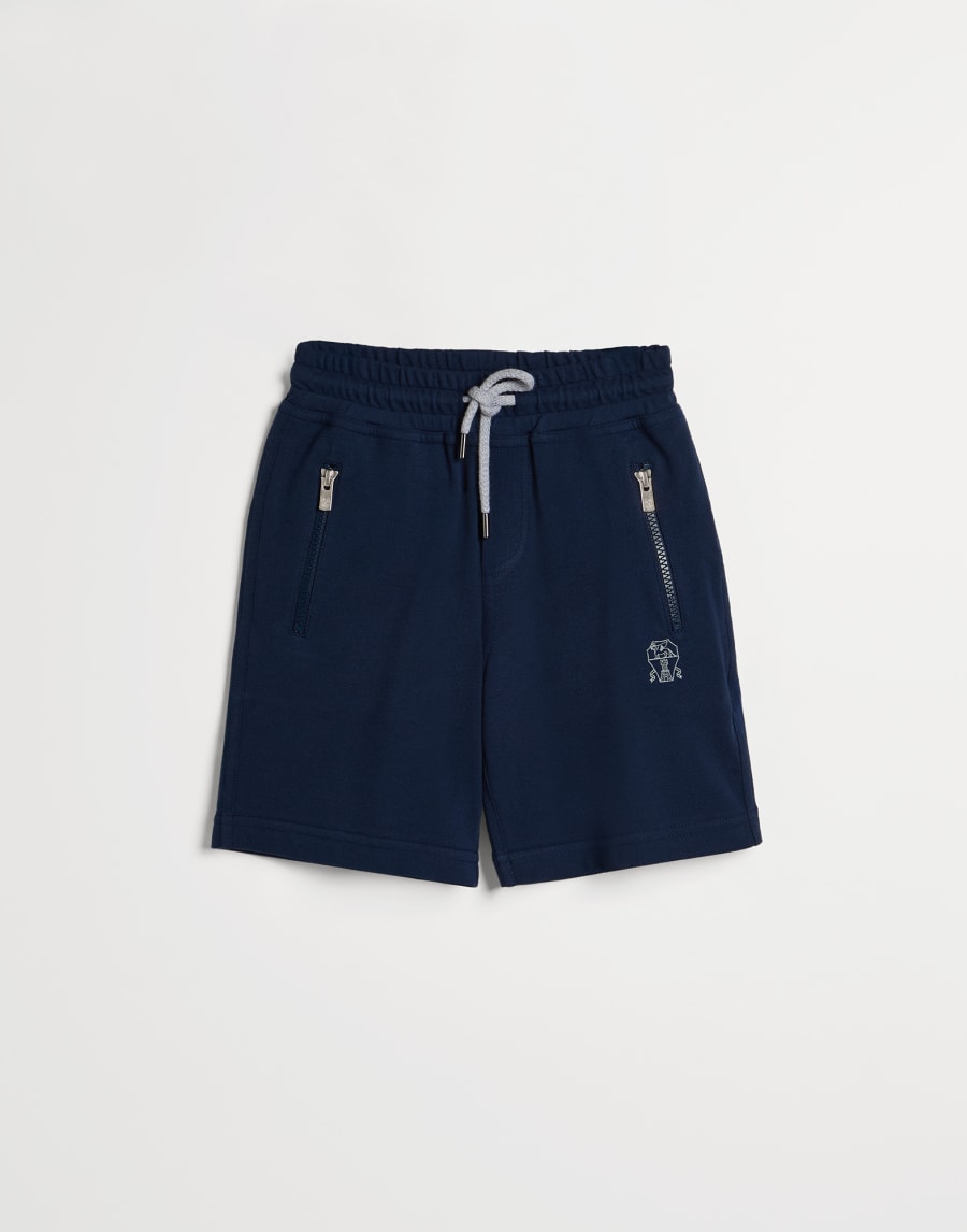 Cotton piqué Bermuda shorts Navy Blue Boys - Brunello Cucinelli