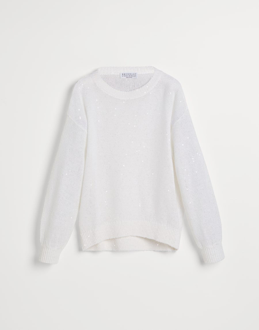 钻石丝绸亚麻混纺针织衫 白色 女童 - Brunello Cucinelli