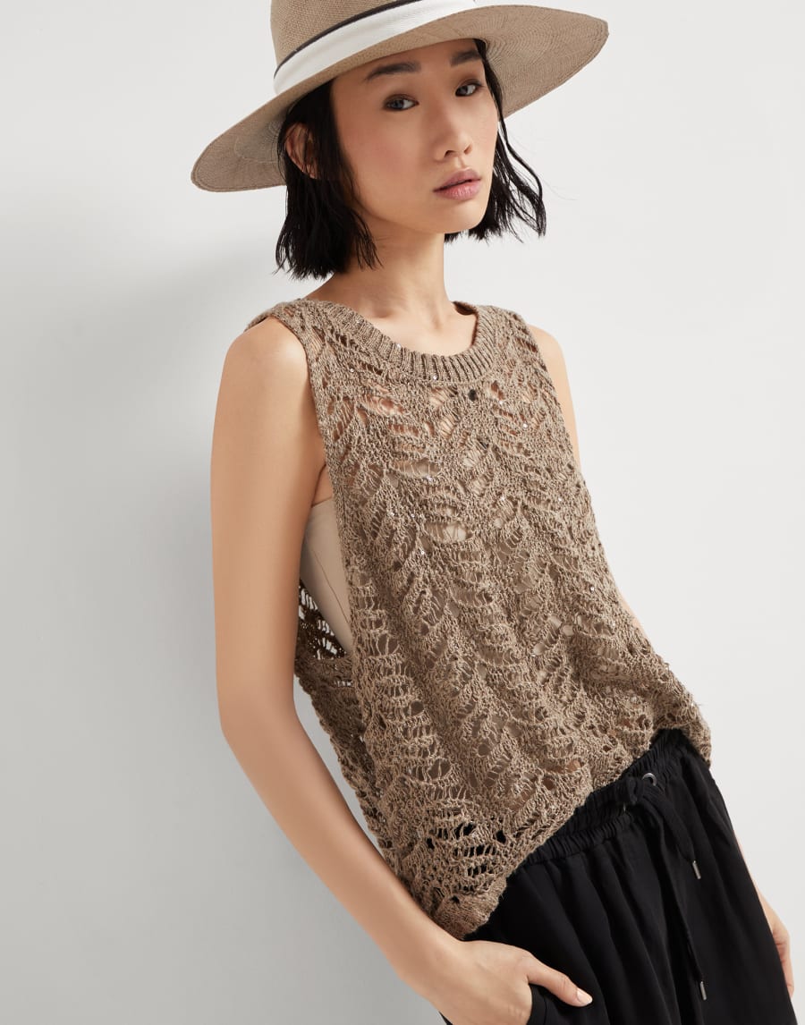 Foliage Lace top Light Brown Woman - Brunello Cucinelli