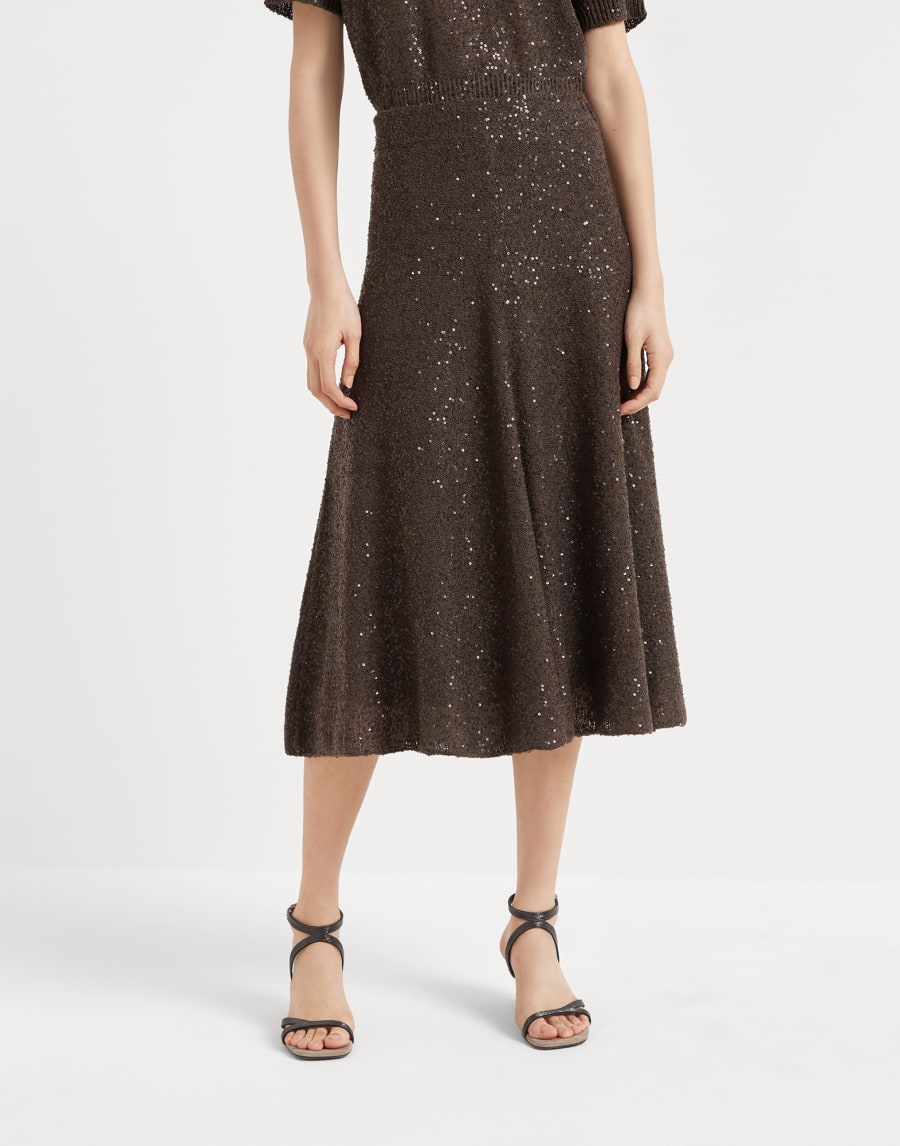 针织半裙 巧克力色 女款 - Brunello Cucinelli