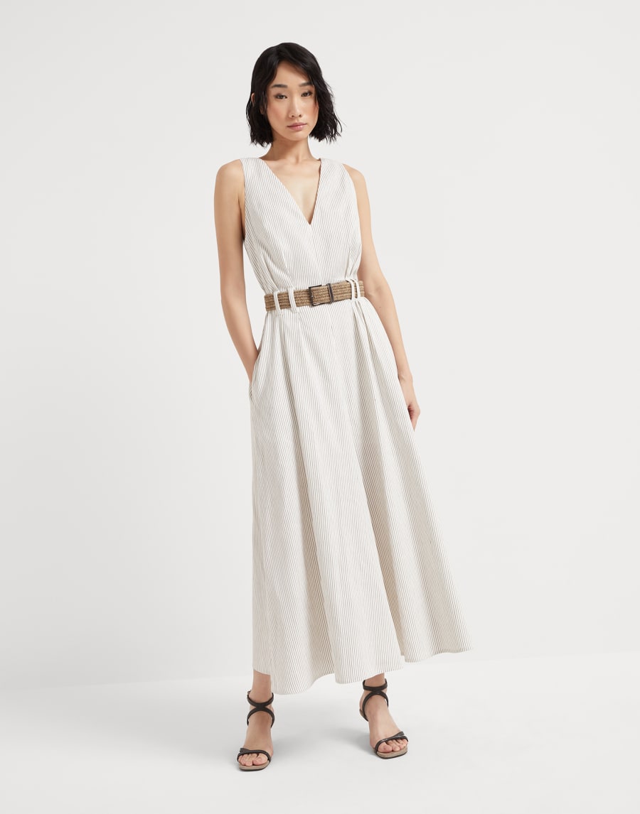 Twill dress with monili Tobacco Woman - Brunello Cucinelli