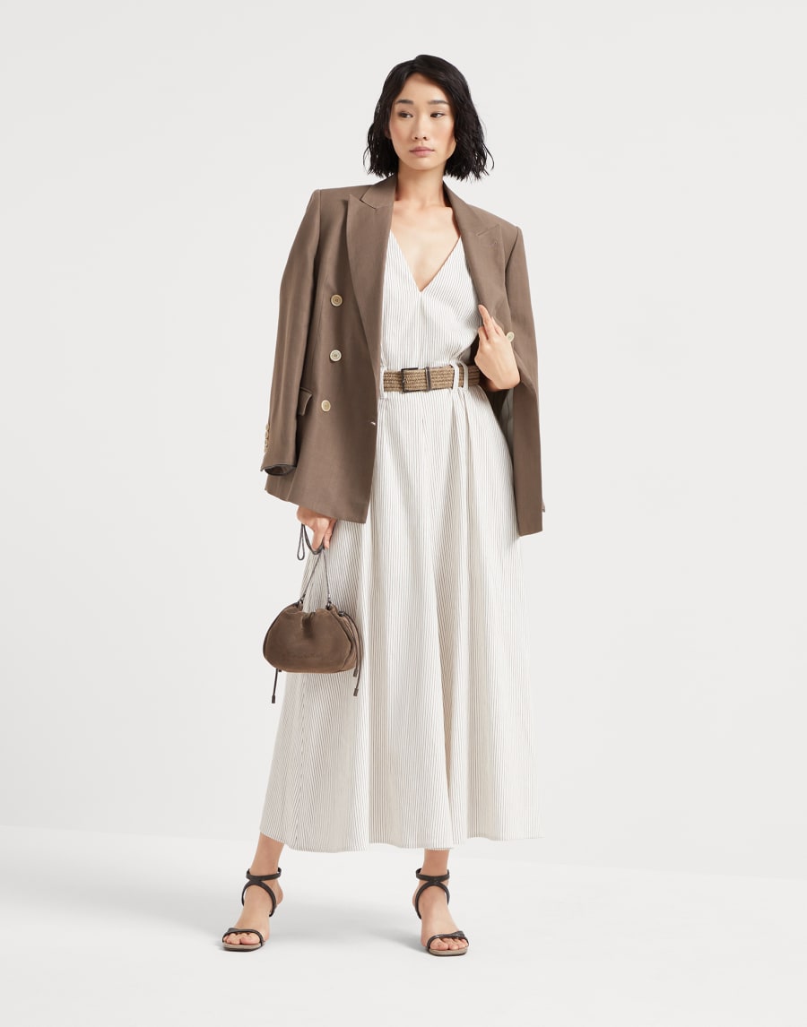 Twill dress with monili Tobacco Woman - Brunello Cucinelli