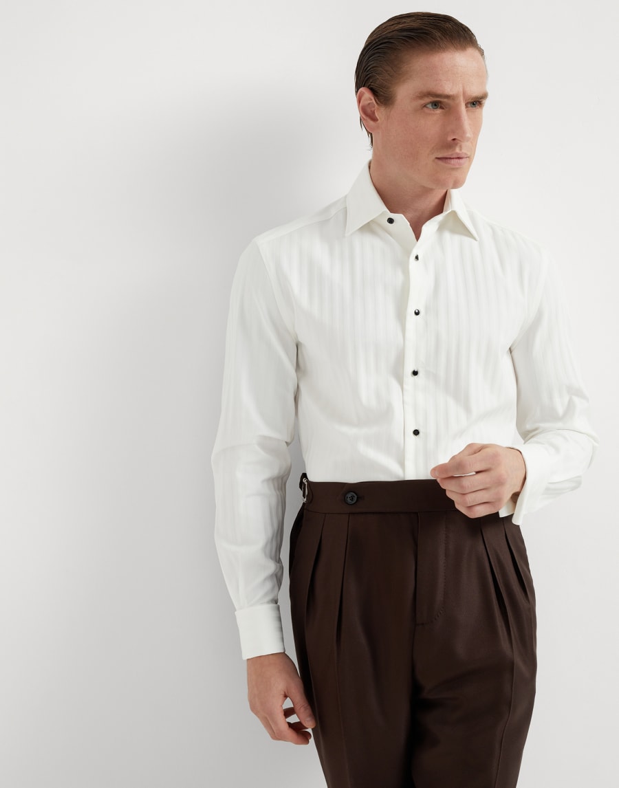 人字纹礼服衬衫 白色 男款 - Brunello Cucinelli