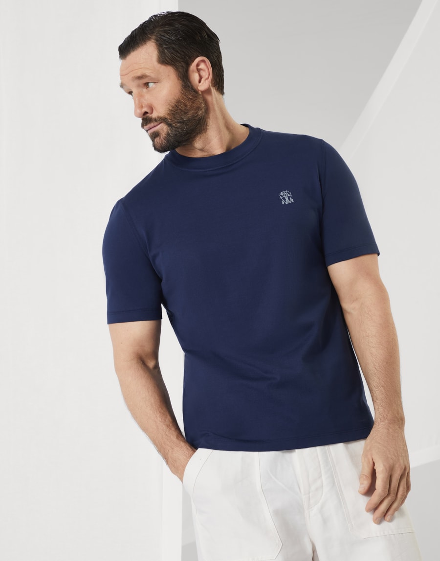 Jersey T-shirt with logo Blue Man - Brunello Cucinelli