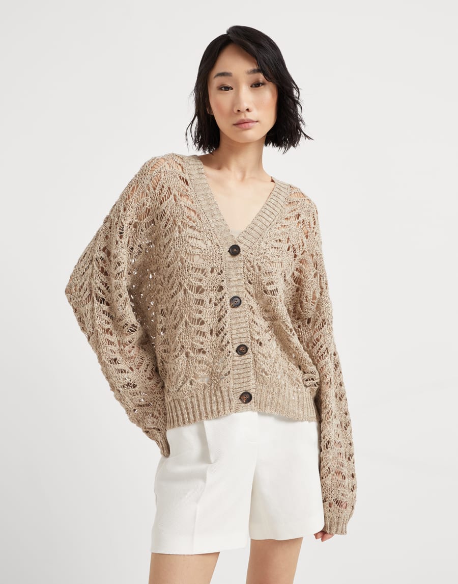 Кардиган Foliage Lace Бежевый Женщина - Brunello Cucinelli