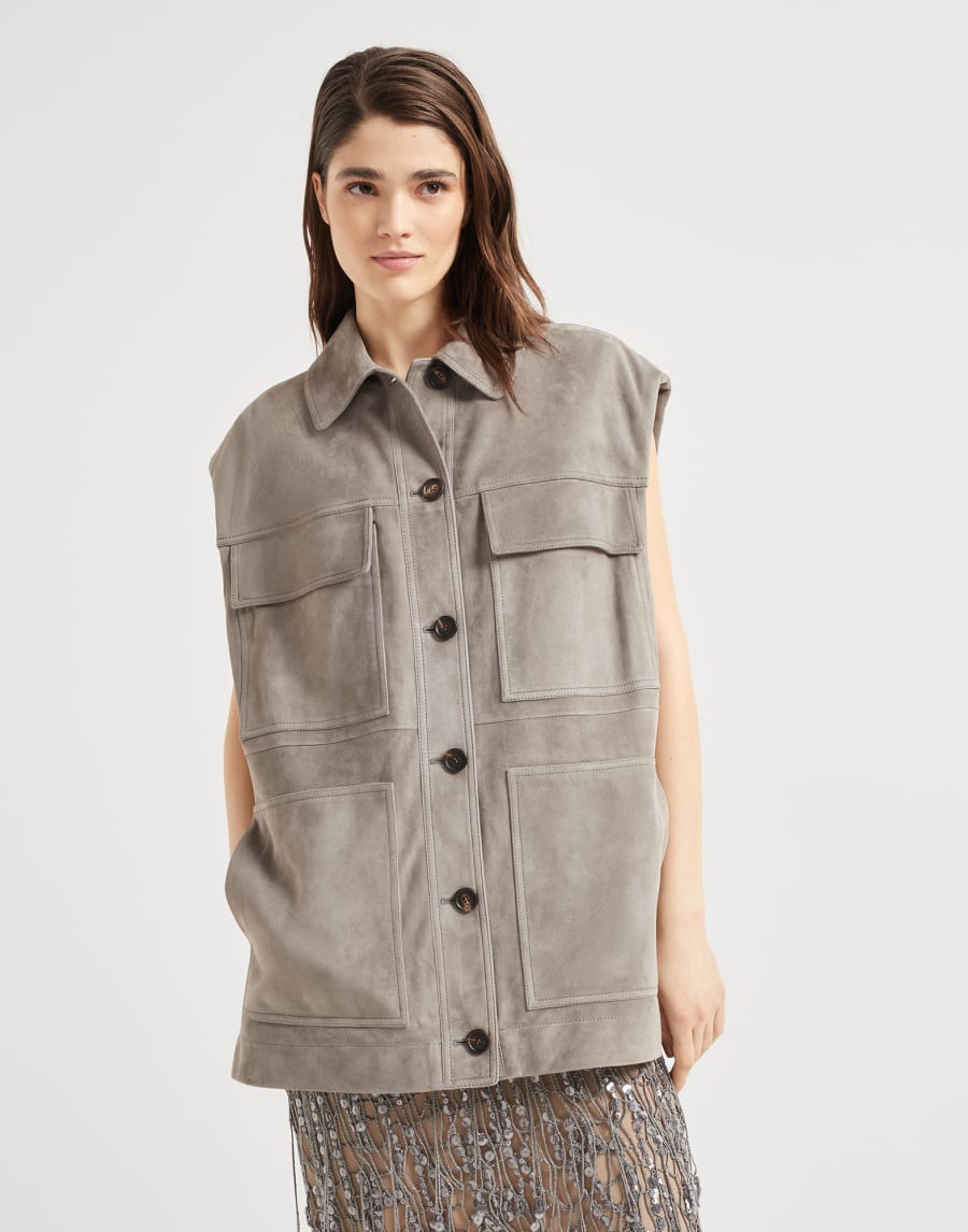 Couture suede vest Taupe Woman - Brunello Cucinelli