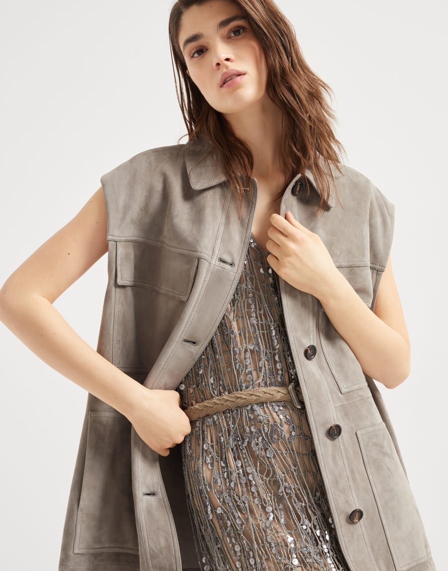 Жилет из замши Couture Серо-Коричневый Женщина - Brunello Cucinelli