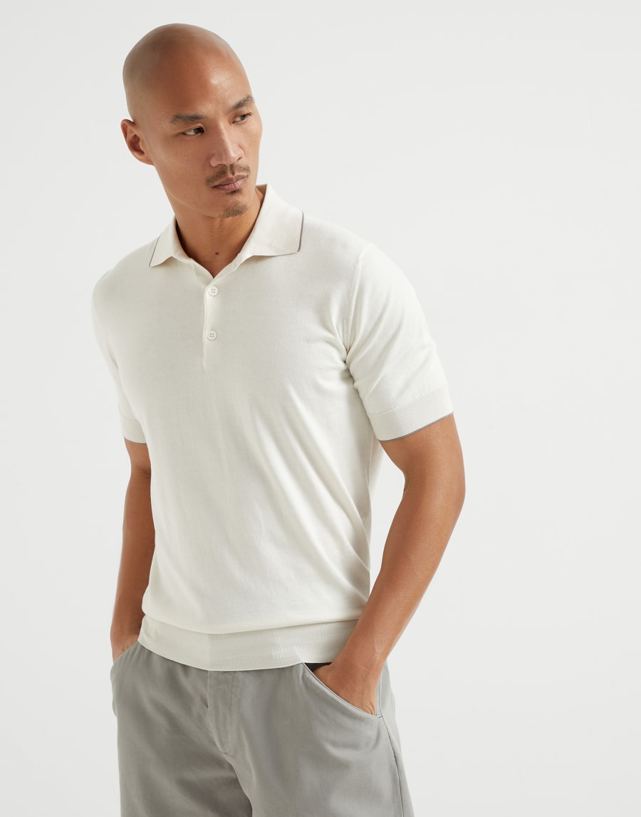 Lightweight knit Polo Ecru Man - Brunello Cucinelli