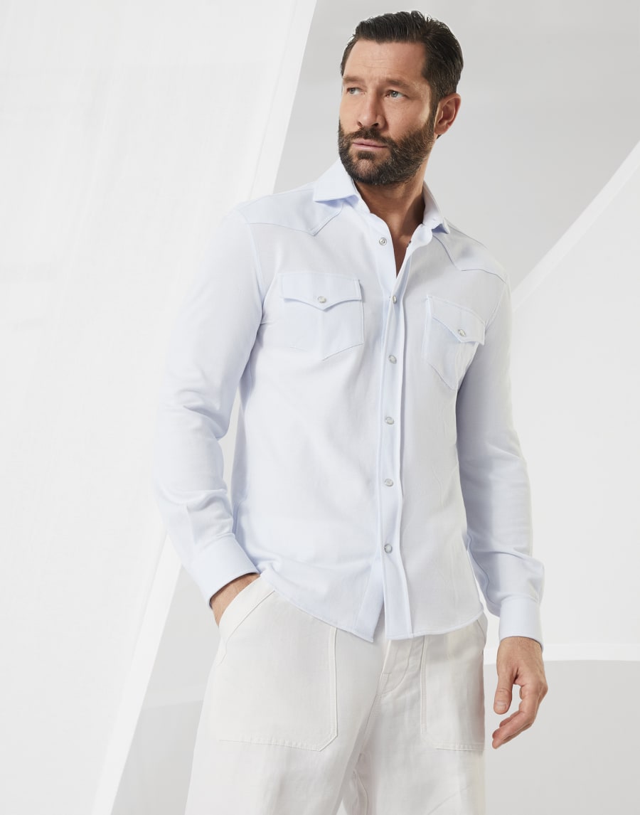Piqué shirt Sky Blue Man - Brunello Cucinelli