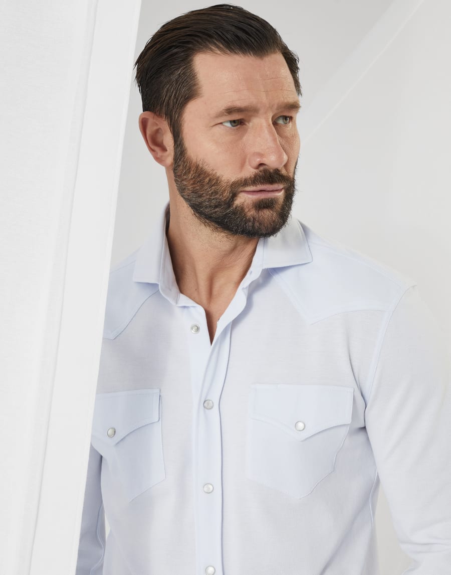 Piqué shirt Sky Blue Man - Brunello Cucinelli