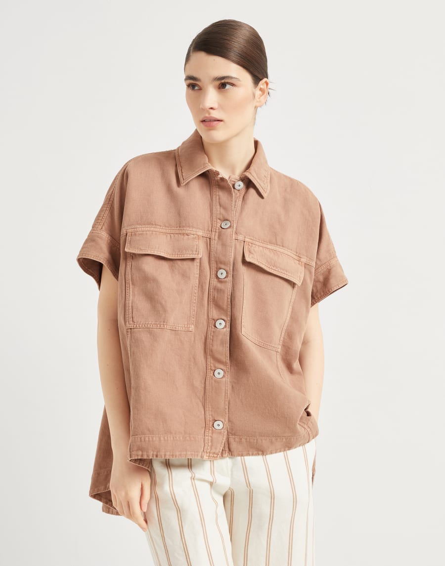 Overshirt with monili Rust Brown Woman - Brunello Cucinelli