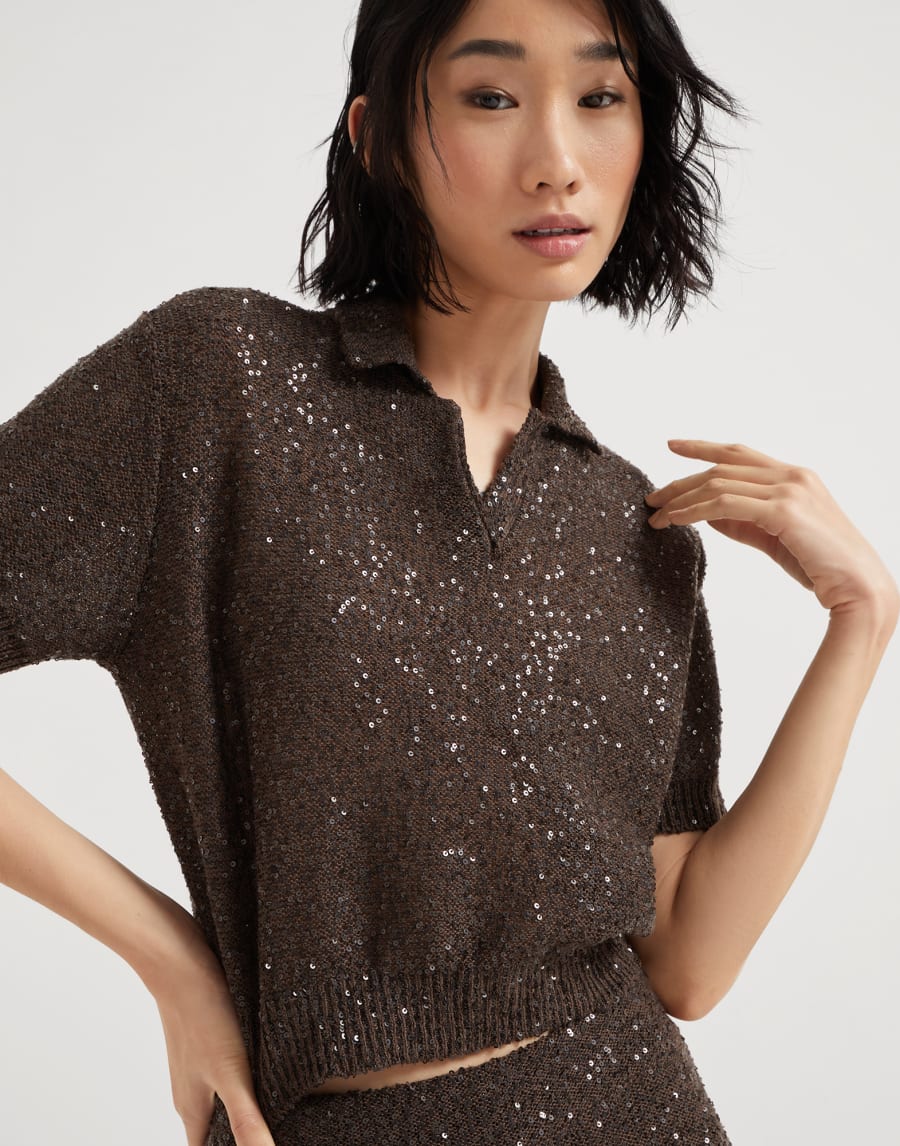 Dazzling Texture polo Chocolate Woman - Brunello Cucinelli