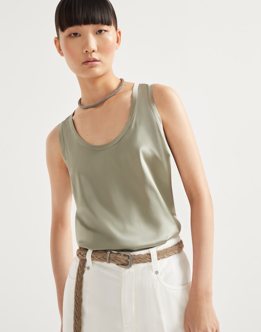 Топ из атласа Зеленый Женщина - Brunello Cucinelli