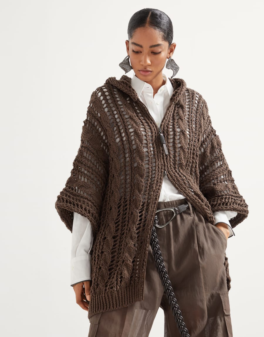 Кардиган Cable & Mesh Шоколадный Женщина - Brunello Cucinelli