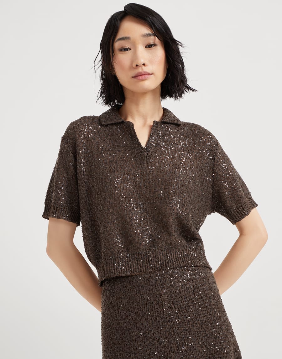 Dazzling Texture polo Chocolate Woman - Brunello Cucinelli