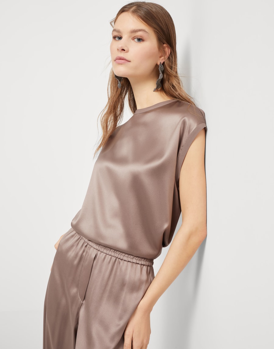 Satin T-shirt Cocoa Woman - Brunello Cucinelli