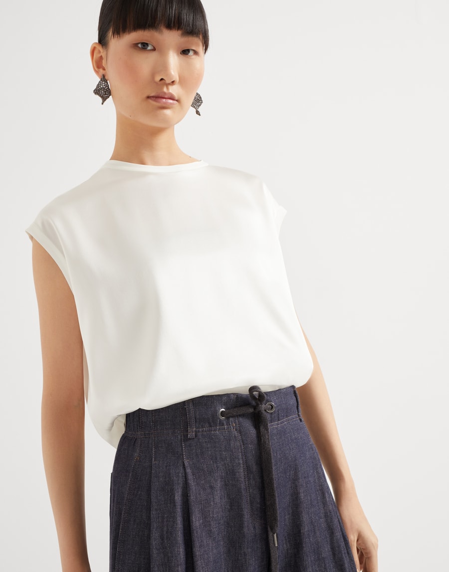 Футболка из атласа Белый Женщина - Brunello Cucinelli