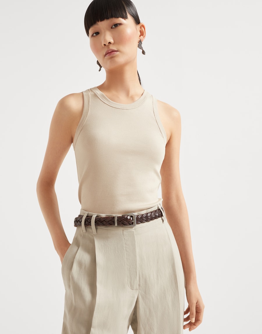 Топ из джерси в резинку Бежевый Женщина - Brunello Cucinelli