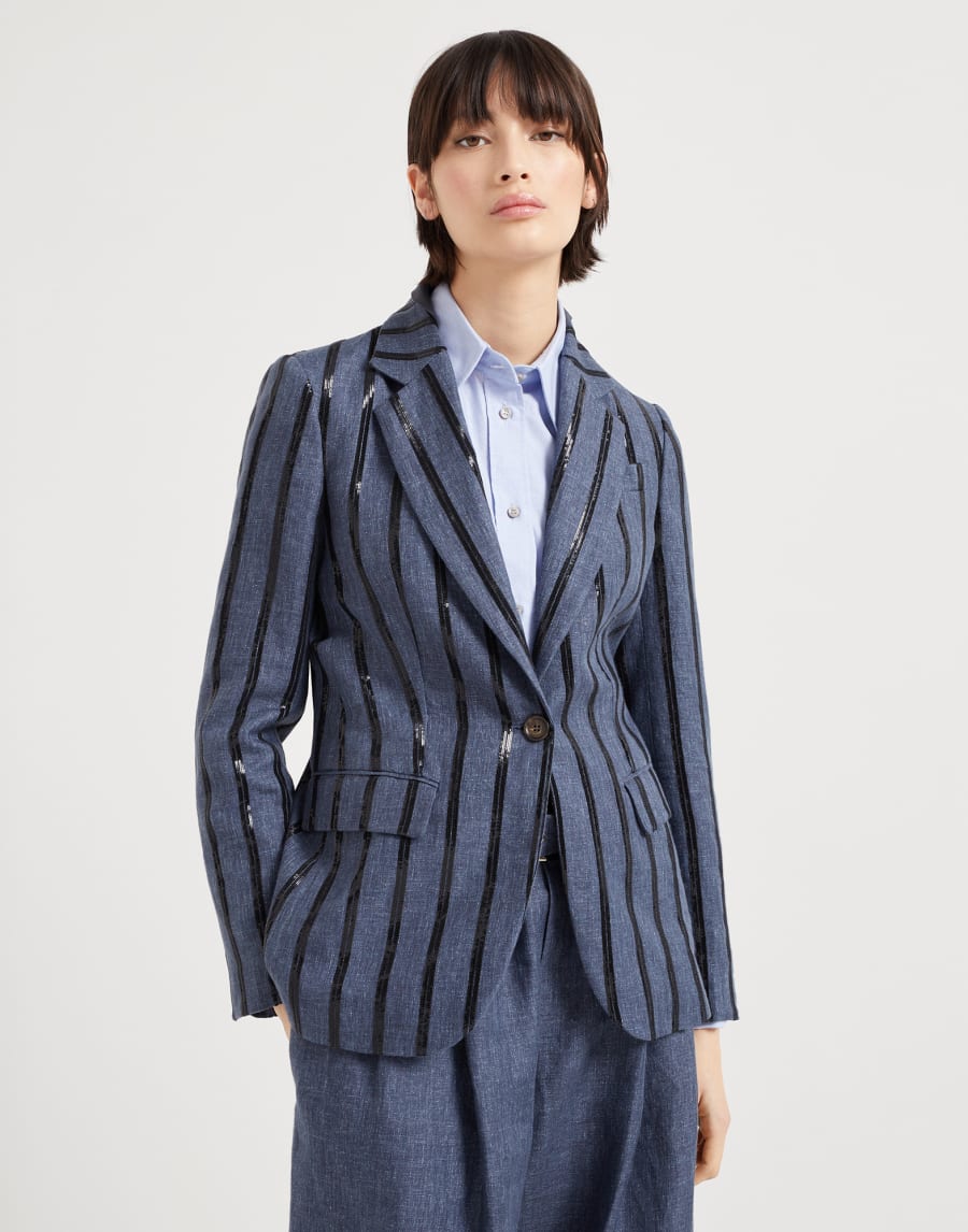 Пиджак с блестящей вышивкой Деним Женщина - Brunello Cucinelli