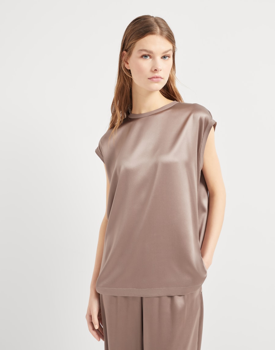 Satin T-shirt Cocoa Woman - Brunello Cucinelli