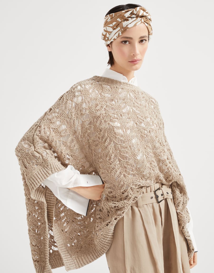 Пончо Foliage Lace Бежевый Женщина - Brunello Cucinelli