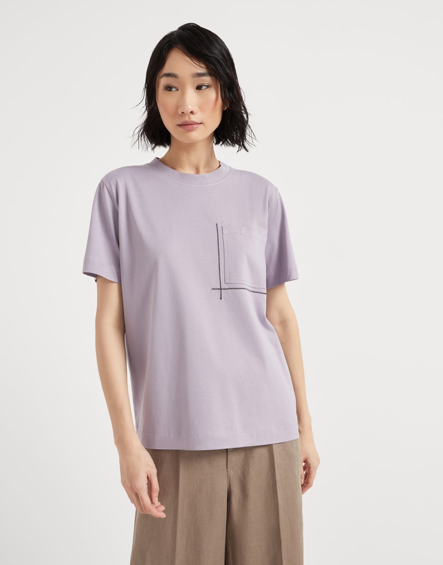 T-shirt with monili Lilac Woman - Brunello Cucinelli