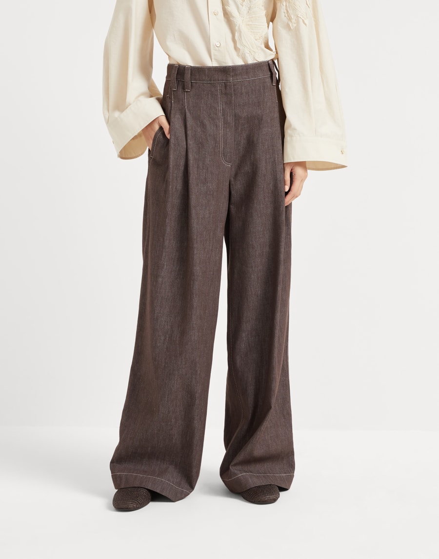 Брюки Wide Smart Шоколадный Женщина - Brunello Cucinelli