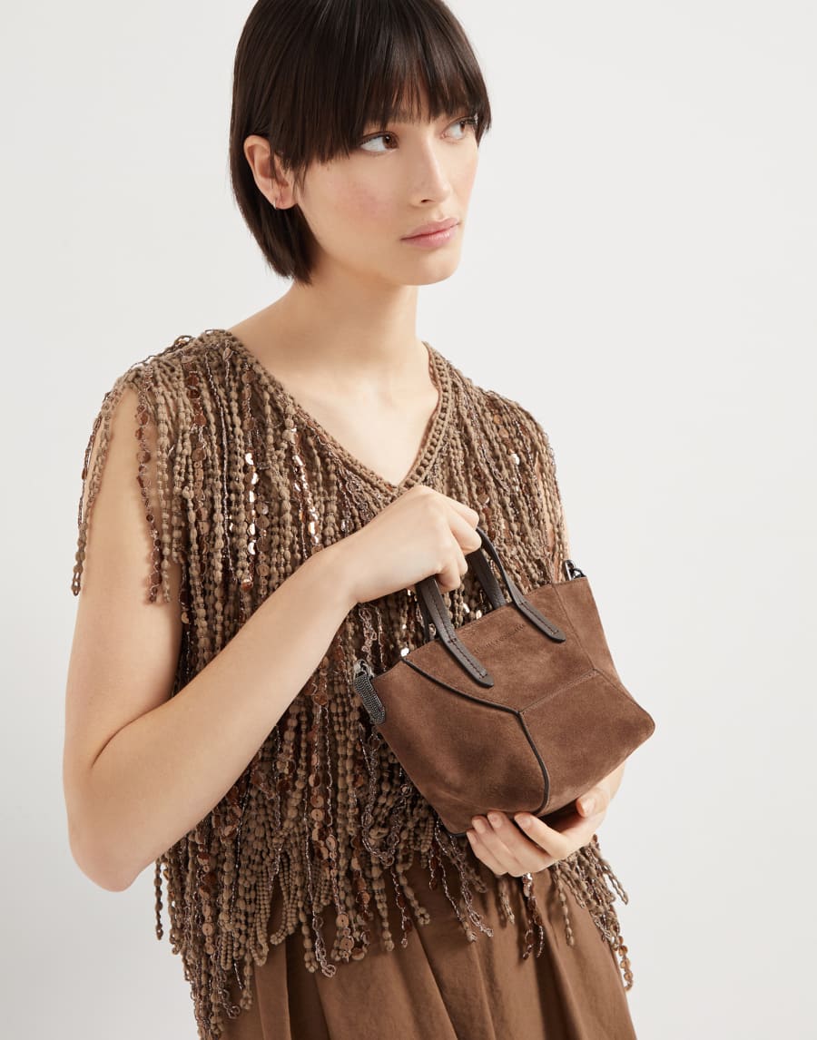 Suede mini BC Duo bag Bark Woman - Brunello Cucinelli