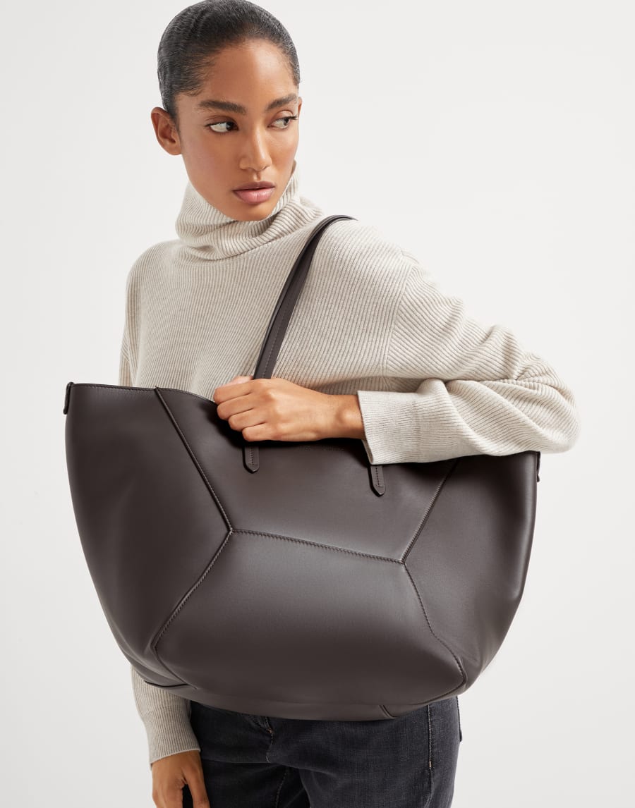 Calfskin BC Duo bag Pine Cone Brown Woman - Brunello Cucinelli