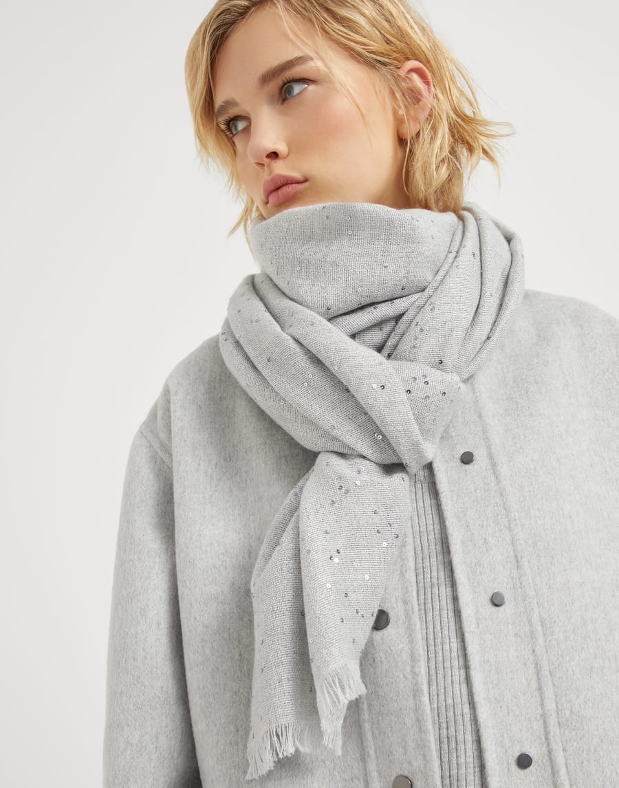 Cashmere and silk Diamond yarn scarf Pebble Woman - Brunello Cucinelli
