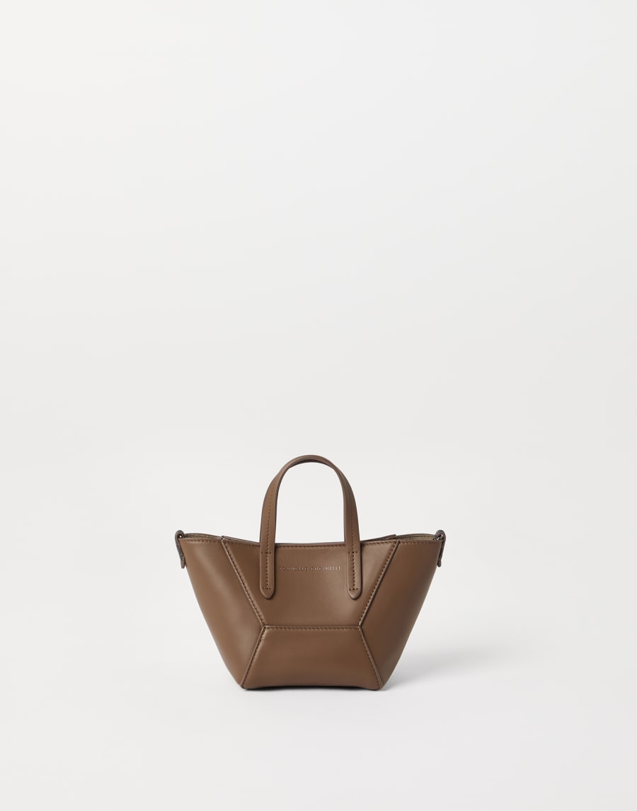 Calfskin mini BC Duo bag Brown Gianduia Woman - Brunello Cucinelli