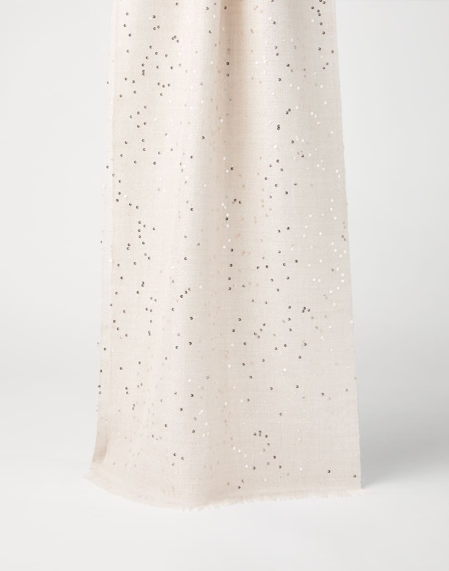 Cashmere and silk Diamond yarn scarf Oyster Woman - Brunello Cucinelli