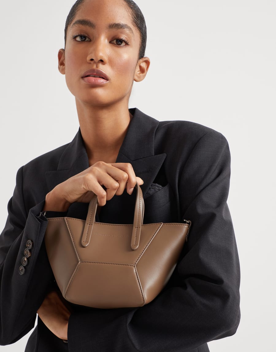 Calfskin mini BC Duo bag Brown Gianduia Woman - Brunello Cucinelli