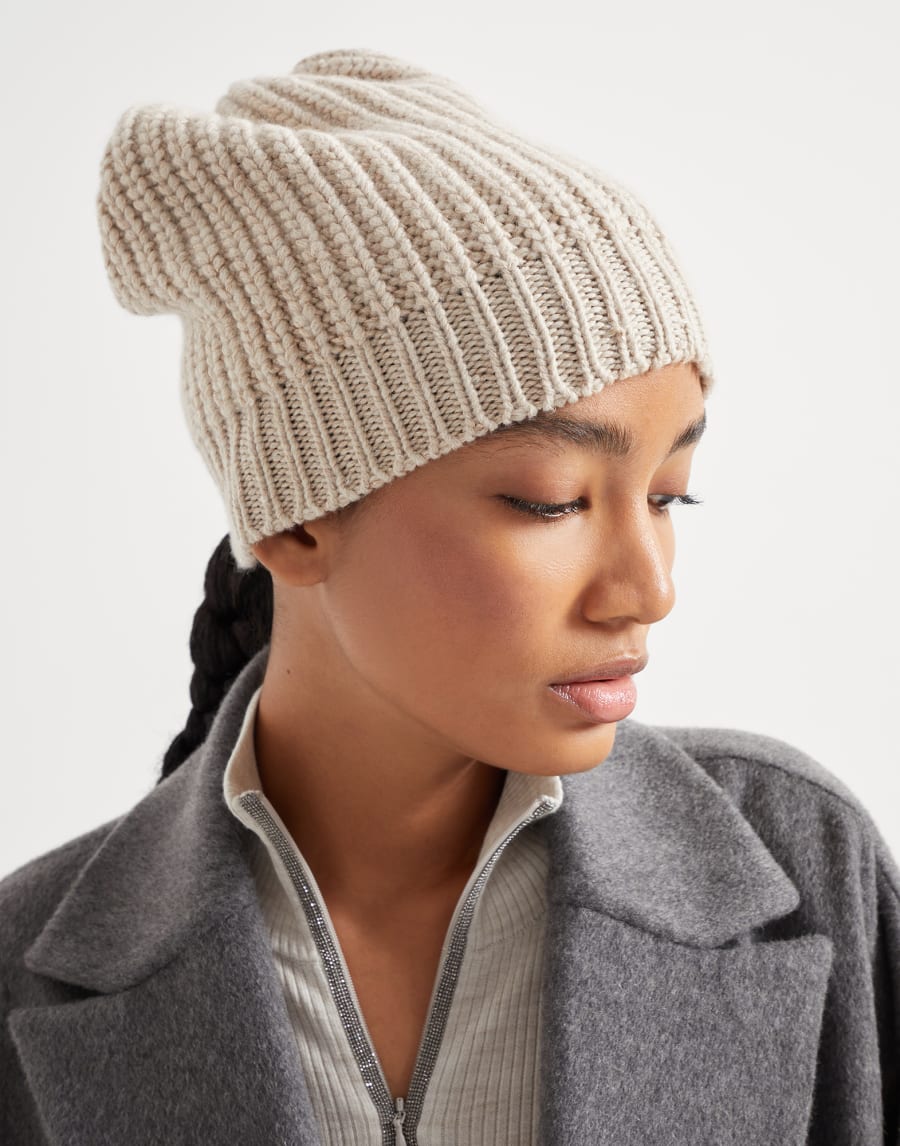 Cashmere and silk beanie Beige Woman - Brunello Cucinelli