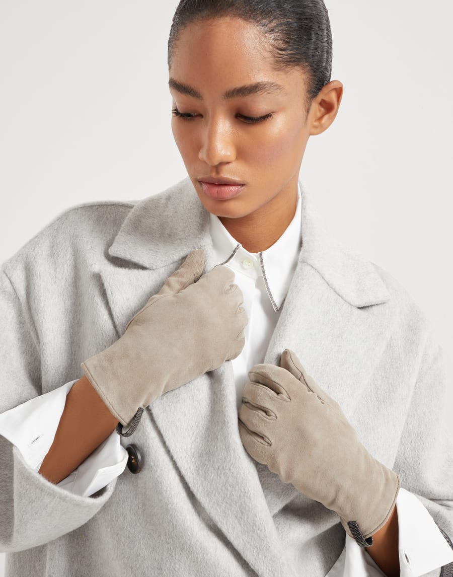 Suede gloves Light Grey Woman - Brunello Cucinelli
